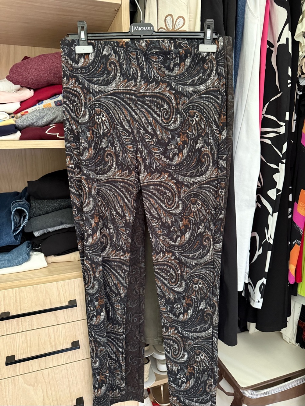 Joseph Ribkoff Paisley Straight-Leg Pants in Black & Brown